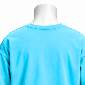 Camiseta de algodón oversize de manga larga con cuello redondo y hombros caídos, lavado vintage, estilo casual streetwear, corte holgado, para uso diario, color cian. - Product Image 4
