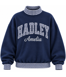 Sweat-shirt personnalisé pour femme à col montant, avec appliqué lettres, patchwork à carreaux, color block, coupe oversize, style vintage, vente en gros - Product Image 1