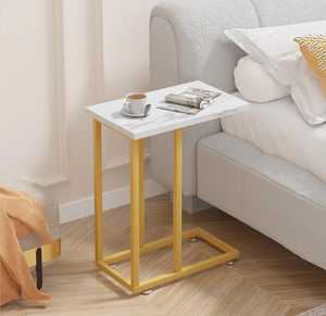 Trend Setter Modern Marble Top <b>Side</b> <b>Table</b> With <b>Gold</b> Metal Frame For Living Room Furniture - Product Image 1
