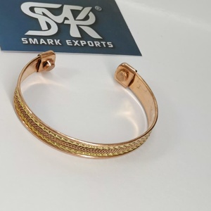 Elegant Metal Craft Slim Magnetic Copper Cuff <b>Bangle</b> <b>Engraved</b> Plain Design Adjustable Open Bracelet Handmade Lightweight - Product Image 3