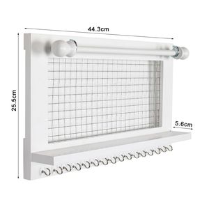 White Wooden <b>Earring</b> <b>Holder</b> Shelf Wall Mounted Jewelry Organizer Featuring Hanging Hooks for Necklace Removable Rod for Bracelet - Product Image 5