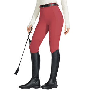 Pantalones de Montar a Caballo para Mujer, Color Rojo Polvoriento, con Cintura Elástica Alta y Logotipo Personalizado, Tendencias de Moda Ecuestre Otoñal - Product Image 1
