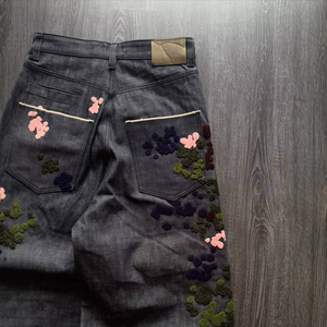 Vaqueros de mezclilla para hombre con lavado ácido, vintage, bordados personalizados, corte acampanado, ajustado, holgado, estilo cargo, pierna ancha, con efecto slub y estampado Drip - Product Image 5