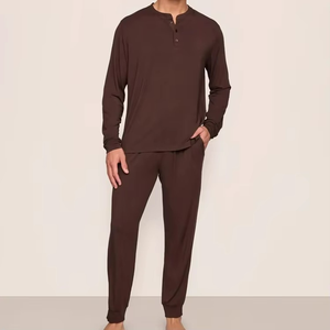 Modal Long PJ <b>Set</b> <b>for</b> <b>Men</b> Long Sleeve Two Piece Loungewear Organic Jersey <b>Men's</b> <b>Pajamas</b> Custom Pijama Oversized - Product Image 1