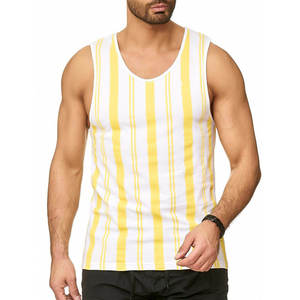 Sublimation Print Striped <b>Mens</b> Tank Top <b>White</b> & Yellow Sleeveless Cotton Tank Top Stylish <b>Mens</b> <b>Vest</b> for Casual Gym & Outdoor Use - Product Image 1