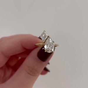 Pear Cut Floating Lozenge Cut Cz 2 Stone Ring Yellow Gold Engagement Ring 10K Solid Gold Toi Et Moi Ring Birthday Gift For <b>Wife</b> - Product Image 3