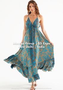 Vestido largo bohemio sin mangas con cuello en V y espalda descubierta para mujer, vestido largo de verano para la playa con dobladillo con volantes, varios colores - Product Image 3