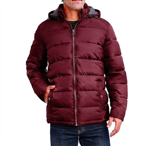 Men's Winter Stand Hooded Patchwork Front Puffer <b>Quilted</b> Windproof Breathable <b>Single</b> Button Outerwear Jackets - Product Image 4