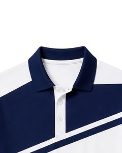 เสื้อโปโลชายสีขาวและน้ำเงินกรมท่า แขนสั้น สไตล์ลำลอง เล่นกีฬา ตีกอล์ฟ ระบายอากาศได้ดี เสื้อยืดฤดูร้อน ผ้าโพลีเอสเตอร์คุณภาพพรีเมียม - Product Image 5