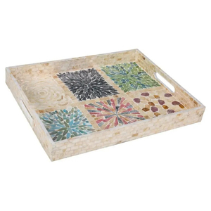 Juego de tres bandejas de servir rectangulares de madera con perlas para mesa de comedor, bandejas para servir comida y bebidas, suministros para el hogar y hoteles - Product Image 4