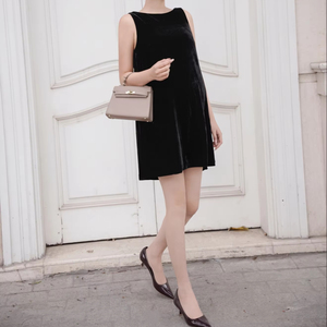 Vestidos Mini de Verano con Cuello Barco, Corte en A, Holgados, de Terciopelo Tejido, Minimalistas, de Manga Regular, Transpirables, OEM ODM - Product Image 1