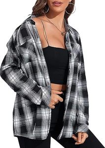Camisa de Franela a Cuadros Extra Grande para Mujer, Camisa de Franela Suave con Botones, Camisa de Franela a Cuadros de Manga Larga - Product Image 4