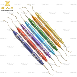 Juego de Curetas Gracey de 7 Piezas con Mango de Aluminio Multicolor y Puntas de Acero Inoxidable R.A.A. INTERNATIONAL Calidad Premium - Product Image 5