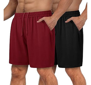 Shorts de sport personnalisés pour hommes, lot de 2, shorts décontractés pour l'entraînement, shorts de gym gris et noir unis - Product Image 4