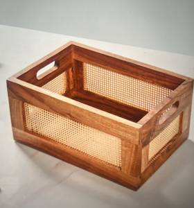 Panier de rangement en bois moderne, écologique, fait main, de qualité supérieure, avec poignées, multi-usages, pour la cuisine, la salle de bain, la chambre à coucher - Product Image 1