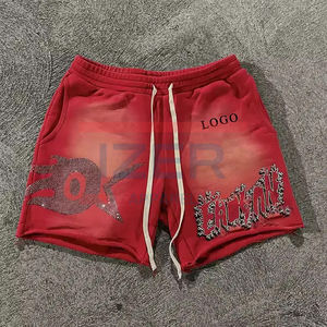 Pantalones cortos de felpa francesa personalizados de alta calidad para hombre, ajuste de gran tamaño de Color sólido con dobladillo crudo y pantalones cortos de chándal cómodos de pierna ancha - Product Image 2