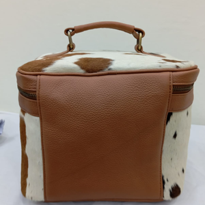 Bolsa de Cosméticos de Cuero Vacuno con Patrón de Caramelo Vintage Premium, Reutilizable, de Gran Capacidad, con Asa - Product Image 3