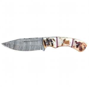 Custom Handmade Damascus Steel Outdoor Camping <b>Knife</b> Stag Horn <b>Bone</b> <b>Handle</b> Fixed Blade - Product Image 5