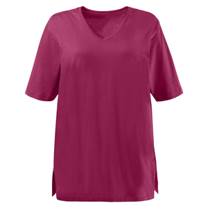 เสื้อยืดคอวีผู้หญิงไซส์ใหญ่ สีพื้น ทรงหลวม สวมใส่สบาย ผลิตจากผ้าฝ้าย รับผลิตแบบ OEM ODM ขายส่งจากโรงงาน - Product Image 4