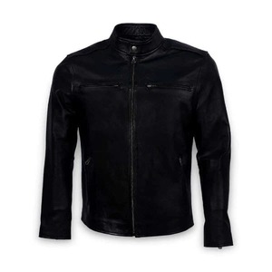 <b>Men</b> Plain Black <b>Leather</b> Biker <b>Jacket</b> Classic Motorcycle <b>Jacket</b> - Product Image 5