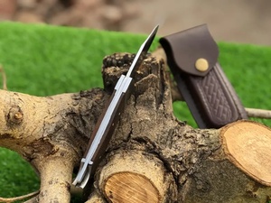 Couteau de poche pliant artisanal avec manche en bois, lame droite en acier inoxydable gravée, EDC, camping, chasse, combat, qualité industrielle OEM - Product Image 2