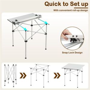 28\" Silver Foldable Camping <b>Table</b> with Aluminum Top 150 Lbs Capacity Portable Picnic <b>Table</b> with Carry Bag - Product Image 3