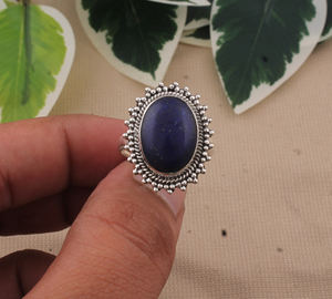 Anillo de Plata de Ley 925 Vintage con Engaste de Bisel para Mujer, Piedra Preciosa de Lapislázuli Natural, Corte Brillante, Hecho a Mano, Estilo Bohemio Clásico para Bodas y Fiestas - Product Image 2