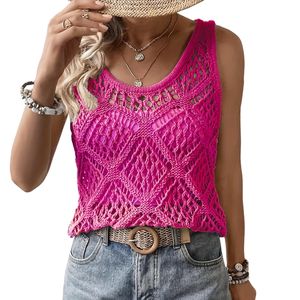 Chaleco sin mangas de punto bohemio para mujer Fasmic International, top de verano con diseño geométrico hueco en color verde azulado, top halter de acrílico tejido a mano - Product Image 4