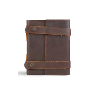 Handmade Vintage Dark Brown Leather Journal 7x5 Double Strap Closure Thermal Binding Notebook 120 Unlined Cream <b>Pages</b> Gift - Product Image 2