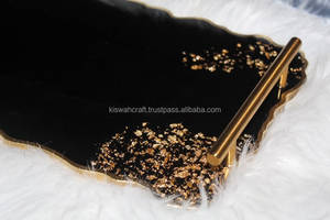 Handmade <b>Black</b> Geode Resin Tray with Gold Handles & Flakes - Product Image 2