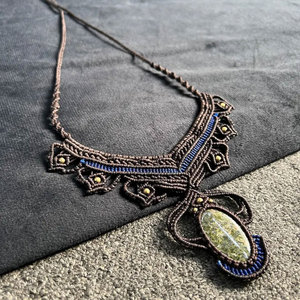 Handmade Labradorite Macrame <b>Statement</b> <b>Necklace</b> Green Blue Flash Natural Gemstone Boho Healing Crystal Adjustable Cord Jewelry - Product Image 1