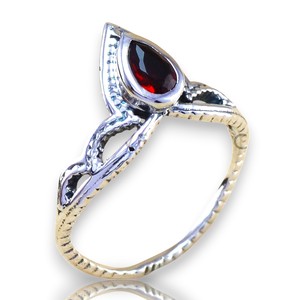 925 Sterling Silver Red Garnet <b>Rings</b> With Bezel Sett Pear Cut Gemstone <b>Rings</b> Classic Wear Trendy Or Elegant <b>Rings</b> For Wholesale - Product Image 1