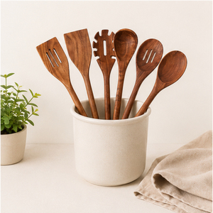 Ensemble de cuillères de cuisine en bois de style moderne, ustensiles de cuisine en teck antiadhésifs, spatule en bois résistante à la chaleur et outils de service pour pâtes - Product Image 2