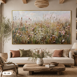 Peinture à l'huile sur toile texturée moderne, motif champ de fleurs épanouies, finition artisanale, encadrée, pour décoration murale d'hôtel et de salon, vente en gros - Product Image 6