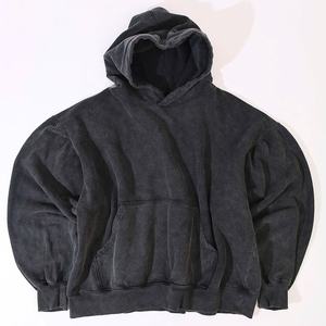 Pull à épaules tombantes style vintage pour hommes à logo personnalisé surdimensionné 100% coton noir à capuche délavé à l'acide - Product Image 1