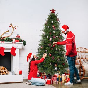 Albero di Natale Artificiale in Pino da 300 cm con 400 Luci LED, Base Decorativa e Ornamenti - Product Image 1