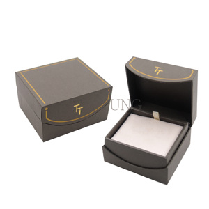 Elegant <b>Black</b> Semi-Circle Jewelry <b>Box</b> With Gold Logo And Pink Velvet Insert For Jewellery Packaging - Product Image 1