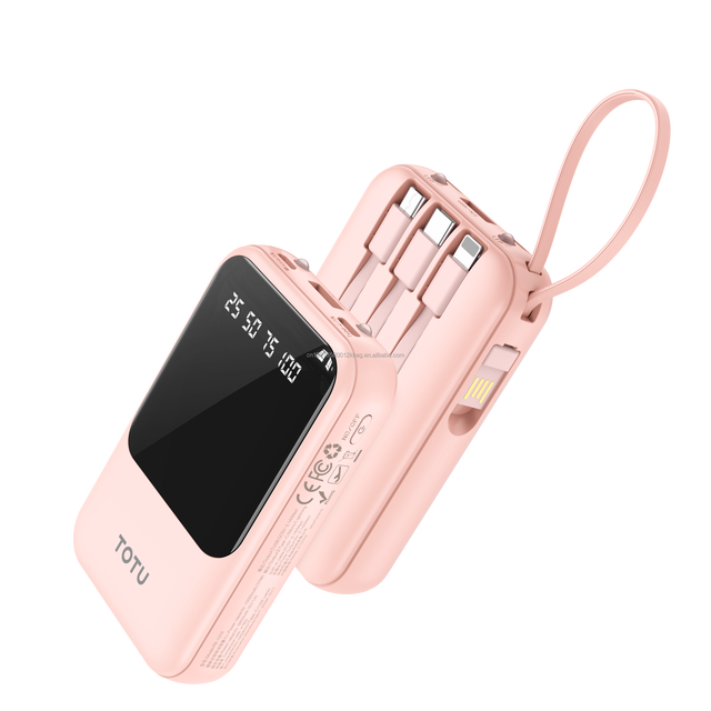 10000mAh Power Bank Fast Charging Built-in Cable Multi-Color Design Durable PC for Universal Portable On-the-Go Charging