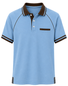 Camiseta Polo Personalizada para Hombre en Azul Cielo y Marrón Chocolate, Ropa Deportiva Informal Personalizada, Polo Transpirable de Manga Corta en Mezcla de Algodón - Product Image 1