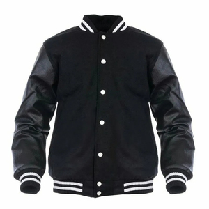 Chaqueta Varsity para Hombre en Color Negro con Bloques de Color, Cuello Alto, Botones a Presión, Chaqueta Casual de Invierno, Chaqueta Bomber Negra a la Moda - Product Image 3