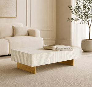 Mesa de Centro Moderna con Incrustaciones de Hueso, Patrón Geométrico, Mueble de Madera para Sala de Estar - Product Image 2