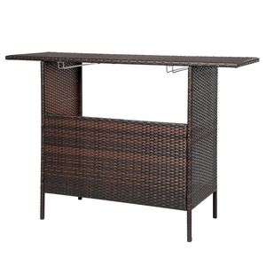 Tavolo da Bar Moderno in Legno Marrone e Acciaio Sfumato per Casa, Hotel, Ristorante ed Eventi - Product Image 1