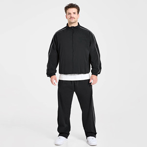 Latest Design Custom Logo <b>Black</b> Men's <b>Windbreaker</b> Zip Track Jacket With Piping Lightweight Men's <b>Windbreaker</b> Gymwear Tracksuit - Product Image 1