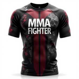 เสื้อรัดกล้ามเนื้อสำหรับนักกีฬา MMA แขนยาว ระบายอากาศ ป้องกันรังสียูวี สีดำแดง พิมพ์ลายแบบ Sublimation แห้งเร็ว - Product Image 3