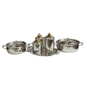 Royal Hammered Silver <b>Serving</b> <b>Set</b> Decorative 6-Piece Pot <b>Set</b> with <b>Serving</b> Tray & Canisters Handcrafted Indian Kitchenware Export - Product Image 6