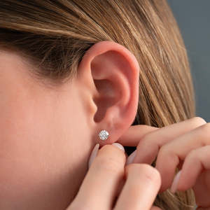 Round Brilliant Cut Moissanite <b>Stud</b> Earrings Rhodium Plated 925 <b>Silver</b> Prong Setting Classic Unisex Engagement Jewelry - Product Image 4