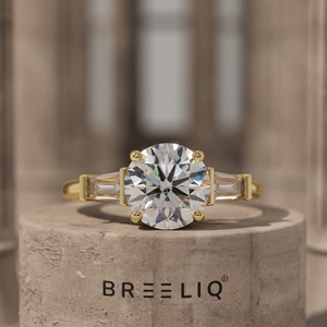 2CT Round Diamond Engagement <b>Ring</b> with Baguette Side Stones 14K Gold Three Stone Bridal <b>Ring</b> Custom Lab Grown Diamond Jewelry - Product Image 1