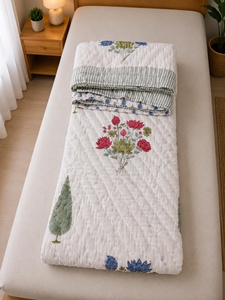 Hand Block Printed Cotton <b>Quilt</b> Reversible Indian Floral <b>Bedding</b> Lightweight Summer Razai Handmade Boho Comforter - Product Image 5