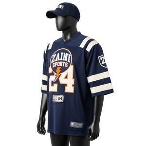 Camiseta 100% algodón para hombre, corte holgado, estampada, con paneles de malla de poliéster transpirable para fútbol, logotipo de tackle twill cosido. - Product Image 4