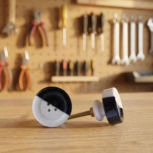 Modern Ceramic Cabinet Knob Round Black White Kitchen Drawer Handle Durable Furniture Pull - Product Image 5